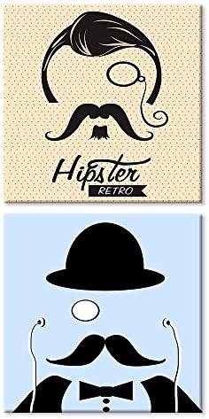 WALL ART CANVAS PAINTINGS BY JOSS DESIGN 2 PIECES HIPSTER MUSTACHE