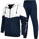 CALUOMATT Men's Hooded Athletic Tracksuit Sweatsuit Long Sleeve Full-Zip Jogging Sweatpants 2 Piece Patchwork Sportsuits