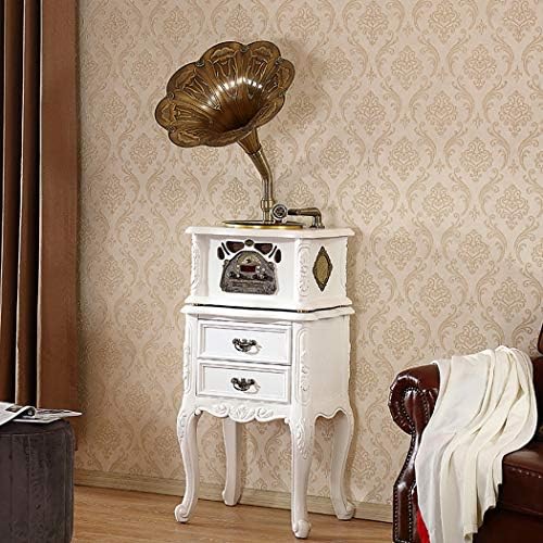 Retro Classic Gramophone, Beautiful European Retro Art Style, Natural Wood Appearance, Hand-Carved, Large Metal Speakers, Exquisite And Elegant,White