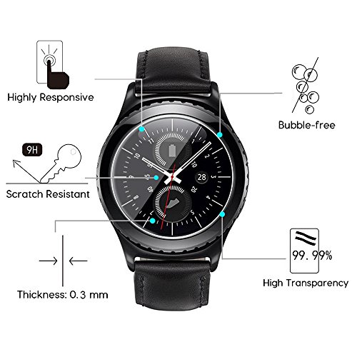 AKWOX (4-Pack) Tempered Glass Screen Protector for Gear S2 / Samsung Galaxy Watch (42 mm), [0.3mm 2. - //coolthings.us