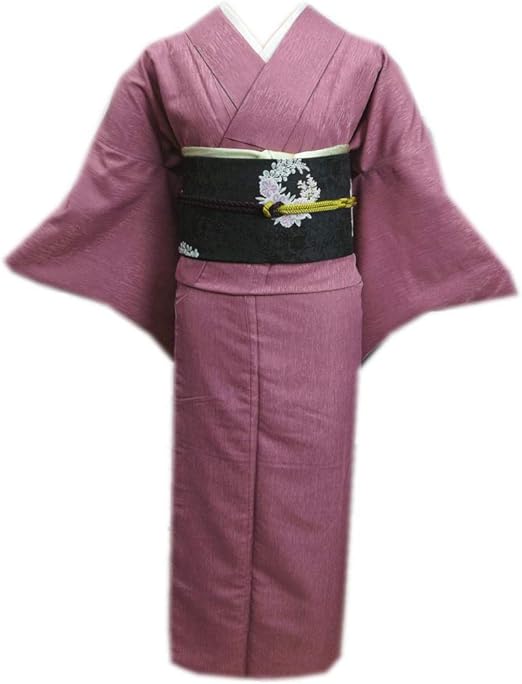 Amazon 色無地 着物 洗える 袷 と 軽装帯 付け帯 2点セット 渋紫ピンク ｍ ｌ 着物 通販