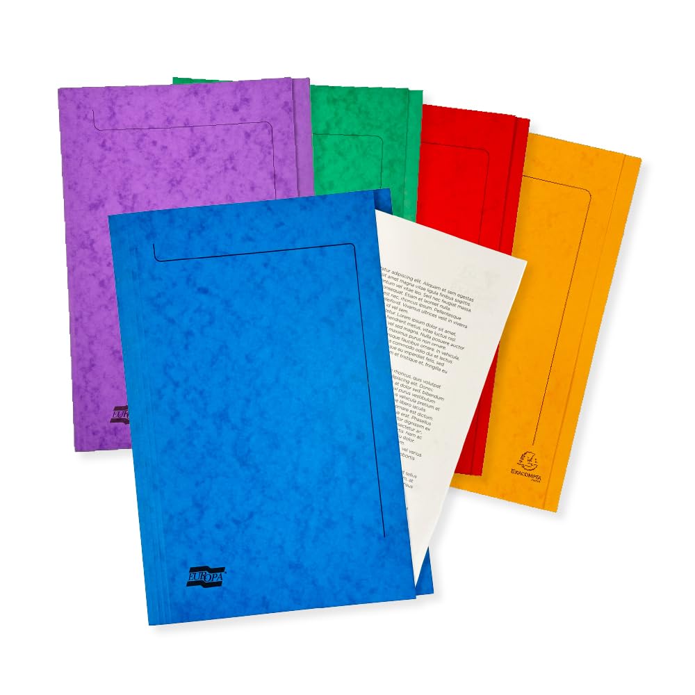 Exacompta - Ref 4820Z - Europa - Square Cut Folder, 265gsm Genuine Premium Pressboard, 240 x 30mm, Suitable for A4 Documents, FSC Certified - Assorted Colours, Pack of 50