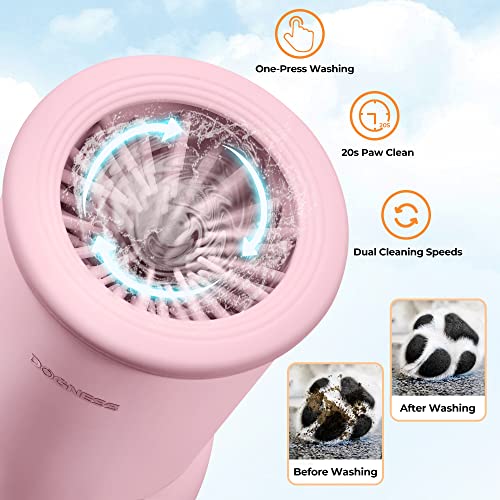 DOGNESS Automatic Dog Paw Cleaner, Portable Dog Paw Washer, Paw Cleaner for Dogs with Soft Silicone Bristles with Muddy Paws for Small and Medium Sized Dog (Pink)