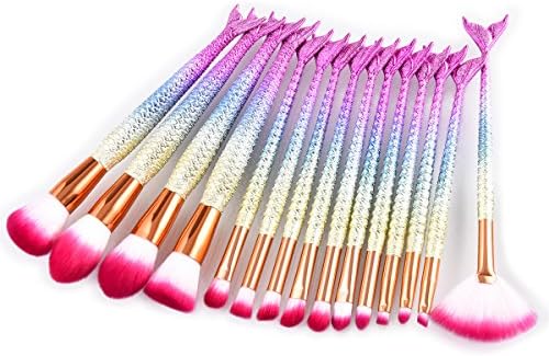 Makeup, Make up Brush Professional 15pcs New Unicorn Mermaid Glitter Makeup Brushes set Contour Powder Brushes Set Cosmetic Foundation Eyeshadow Brush Makeup Tool