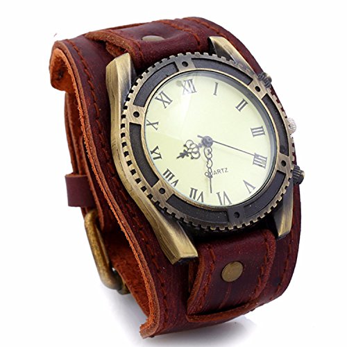 Student Rock Leather Watch Bracelet,Punk Style Individuality Bracelet for Men Women Boy Girl Friends Dress Bangle,Good Choice for Gift (V)