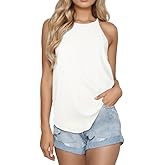 ZENUTA Womens Tank Tops, High Neck Tank Top for Women, Casual Halter Tops for Women, Loose Fit Basic Tee Shirts Summer Sleeveless Tops, Summer Tees Blouses (White, 2XL), XX-Large
