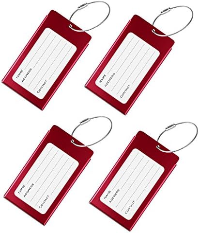 Luggage Tags, WeBravery Suitcase Labels Business Card Holder Travel Bag ID Metal Luggage Tag (4Pack-Red)