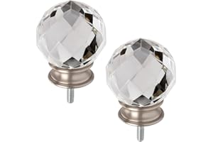 NINJAMO Brushed Nickel Faceted Gunmetal Acrylic Crystal Sphere Decorative Curtain Rod Finial Set of 2 (Nickel Crystal)
