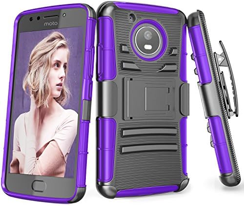 Moto E4 / Moto E 4th Gen Case, TILL [Knight Armor] Heavy Duty Full-Body Rugged Holster Resilient Armor Case [Belt Swivel Clip][Kickstand] Combo Cover Shell for Motorola Moto E4 All Carriers [Purple]