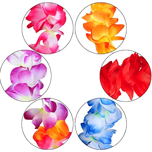 YUEAON 6 Pack Large Size Hawaiian Leis Flowers Necklace Luau Tropical Beach Theme Party favros Supplies Decorations,6 Colors