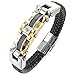 INBLUE Men's Stainless Steel Genuine Leather Bracelet Bangle Cuff Cable CZ Silver Gold Tone Black