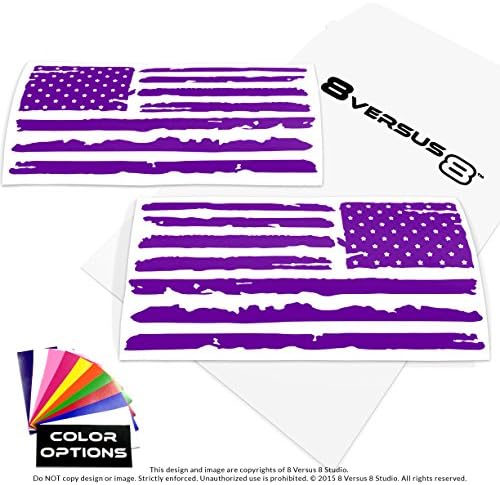 Distressed Flag Decal Sticker - Quantity: 2 - Indoors or Outdoors - Cars, Laptops, Walls, Windows, etc. (6.5" wide x 3.2" tall, Purple)