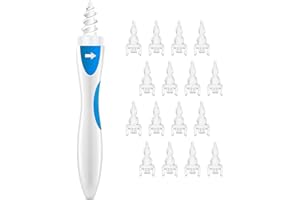 TICONI Q-Grips Ear Wax Removal-Spiral Ear Wax Removal Tool, Reusable Earwax Removal Kit Safe Ear Cleaner w/ 16 Pcs Soft Replacement (deep Blue)