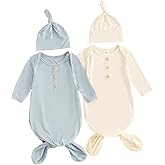 Newborn Knotted Gown 2 Pack Plain Sleeper for Baby Boy Girl Coming Home Outfit