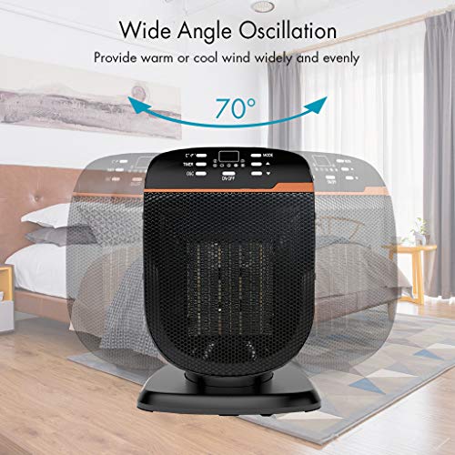 NUMIFUN Space Heater 1500W Oscillating Portable Electric Heater for Office Home Indoor Use Small Heater Energy Efficient with Digital Thermostat Adjustable Temperature and Timer, ETL Certified