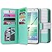 ULAK Galaxy S6 Case, Samsung Galaxy S6 Wallet Case, Wallet Flip Case PU Leather Case Shockproof Soft TPU Inner Bumper Slim Protective Card Slots Wrist Strap Cover- Minimal Stripes/Mint Green