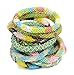 Kissed Karma Nepalese Roll on Hand Beaded Glass Seed Bead Bracelet. Premium Colors and Design. 12 Pcs Set. Random Color Mix.