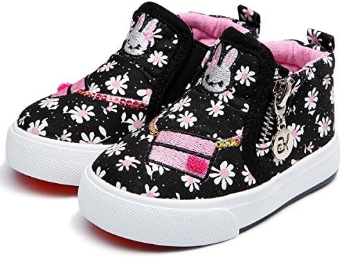 Petit Bari Kid's Flower Print High Top Zipper Canvas Shoes Black 20 M EU / 5 M US Toddler