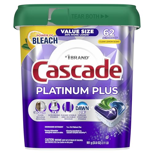 Cascade Platinum Plus Dishwasher Pods, Dish Detergent Soap, Clean Lemon Scent, 62