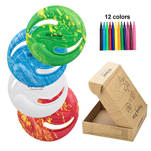 US Sense Kids Frisbee Flying Disc Boys Toys 4 Pack - Fun Sports Games for Boys Girls Family- Outdoor Games at Beach Pool Park School Playground and Back Yard DIY Creativity