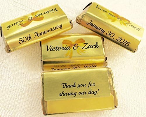 180 GOLD FOIL 50th, 60th, 70th etc... WEDDING ANNIVERSARY Candy wrappers/stickers/labels for your HERSHEY MINIATURES Chocolates (Personalized Favors) for any Party or Event! by Party Favors Galore