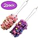 Bath Blossom Back Scrubber Brush (2 Pack) Loofah with Small Sponge and Mesh - Long Handled Shower Body Brush For Men and Women