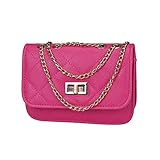 HDE Quilted Crossbody Handbag with Metal Chain Strap (Hot Pink)