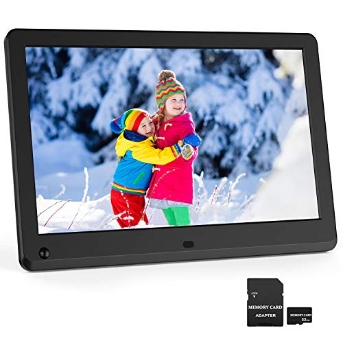 Digital Picture Frame 12 Inch 1920×1080 16:9 IPS Screen Photo Auto Rotate, Motion Sensor, 1080P Video Frame, Auto Play Photo/Video/Music, Background Music, Auto Turn On/Off, Include 32GB SD Card