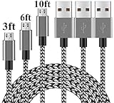 Long Android Cell Phone USB Charger Cable - Long Premium Nylon Braided Android Charger USB to Micro USB -Charging Cable Samsung Charger Cord for Samsung Galaxy S9/S8/S7 Edge/S7/S6, 3 Pack 3FT/6FT/10FT