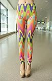 Cali Chic Junior's Leggings Colorful Wave Printed Stretchy Tight Pants