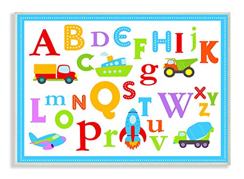 Stupell Home Dcor Rainbow Alphabet Transportation Icons Wall Plaque Art, 10 x 0.5 x 15, Proudly Made in USA