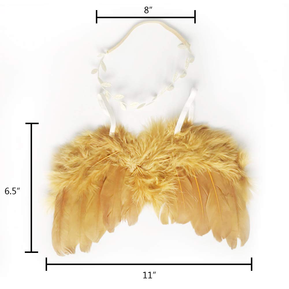 Amor Present Baby Angel Wings, Newborn Baby Gold Feather Angel Wings with Headband Infant Costume Photo Prop Outfit Easter April Fools Day Gift
