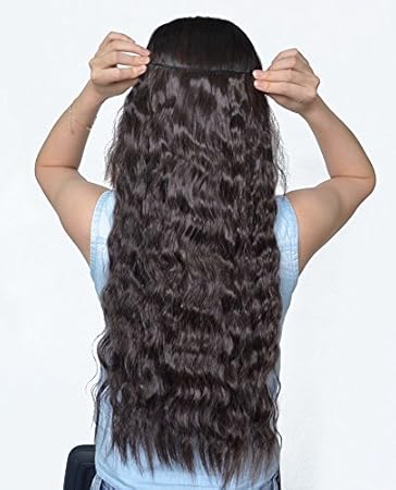 Dark Brown 22 Inches Long Corn Wave Curly Wavy One Piece Clip In