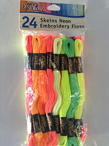 J & P Coats 24 Skeins Neon Embriodery Floss
