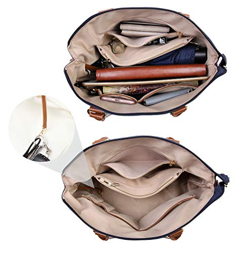NNEE Water Resistance Nylon Top Handle Satchel Handbag with Multiple Pocket Design - Navy - Thumbnail 4