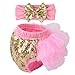 Slowera Baby Girls 2PCS Sets Cotton Tulle Sequins Diaper Cover Bloomers and Headband (Pink Gold, M: 6-12 Months)