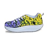 FOR U DESIGNS Vintage Floral Rose Print Shape Ups Fitness Walking Sneaker Casual Women's Wedges Platform Shoes