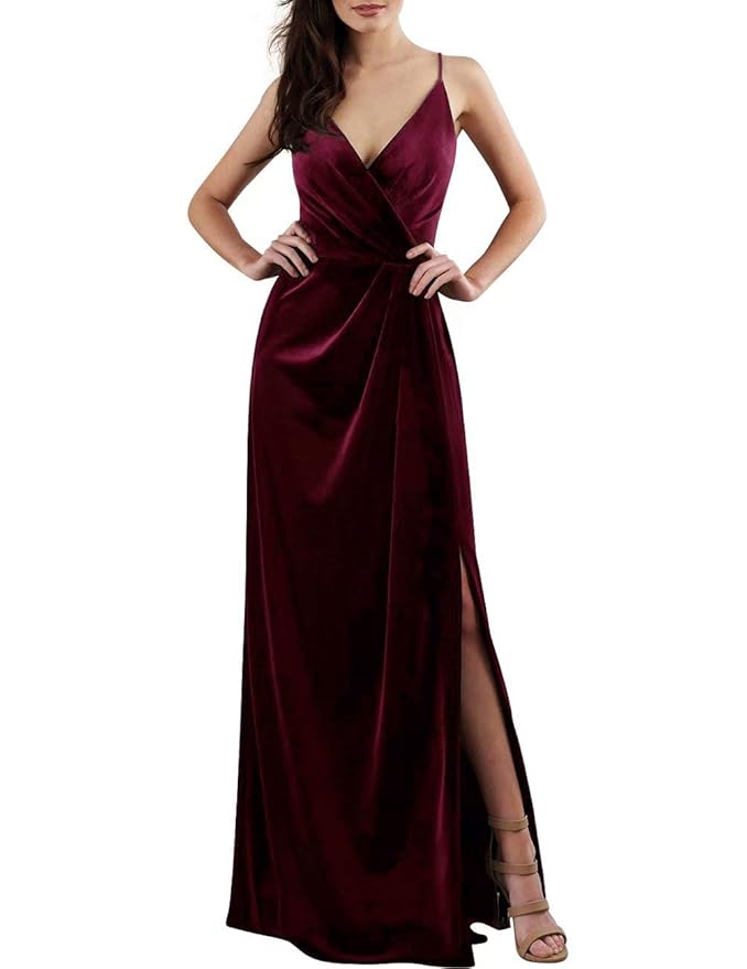 Damen Elegant Abendkleid Velvet Samtkleid Brautjungfer festlich Kleider Vintage Langes Prom Kleid