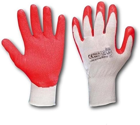 1 Pair LATEX COATED WORK GLOVES SAFE SUPER GRIP GARDENING WHITE RED Size 7 Small