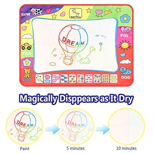 D-FantiX Kids Water Doodle Mat,Large Water Drawing Mat 4 Colors Writing Painting Toddlers Doodle Board Pad with 2 Magic Pen for Girls Boys Educational Gift 31.4 x 23.6in