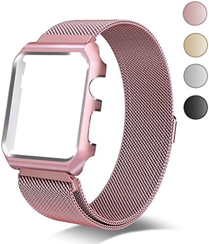 Chouqing Apple Watch Band Milanese Loop Stainless Steel Replacement Band with Metal protect Case for Apple iWatch 42mm Series 3 Series 2 Series 1 Sport &amp; Edition - Rose Gold