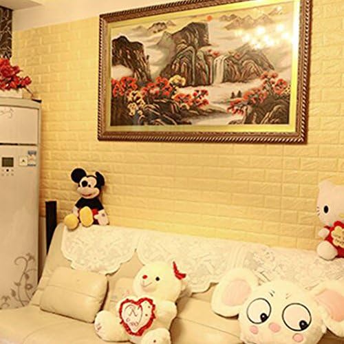 ChangCu Creative 3D Brick Pattern Wallpaper, DIY PE foam Self Adhesive Removable Home Decoration for TV Sofa Background Living Room, 23.6 x 23.6 inch (Yellow)
