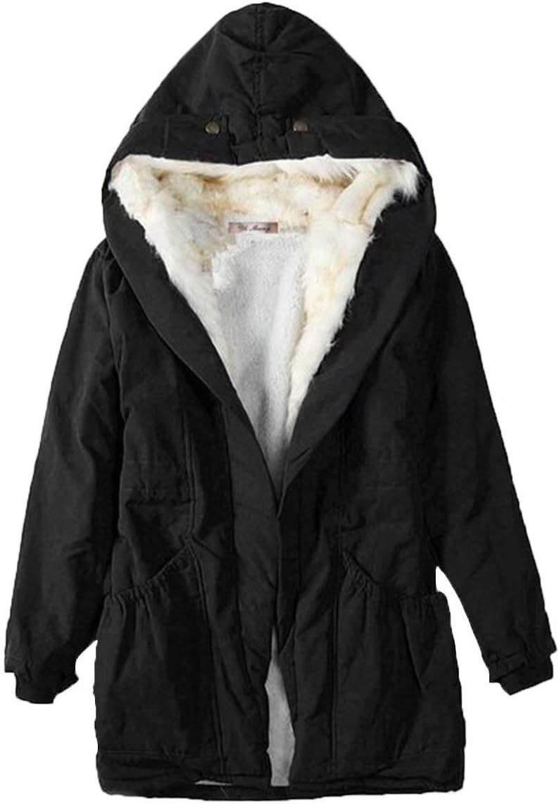 Puluo Women Sherpa Fleece Hooded Jacket Long Fur Parka Warm Winter Coat with Pockets Outwear