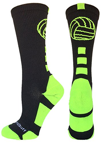 Volleyball Logo Crew Socks (Black/Electric Green, Small)