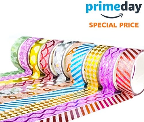 Cute Washi Tape set 10 Rolls - Decorative Tapes for DIY Arts and Crafts, Scrapbook, Planners and Room decoration - Re-positional