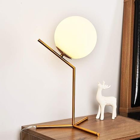 Casilvon Small Modern Globe Milk Glass Shade Gold Metal Holder Table Lamp Desk Lamp 16 Inch Pulg In For Dorm Living Room Decor Bedside Bedroom Nightstand End Side Amazon Com