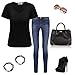 Meaneor Women's Solid Comfy Loose Fit Roll Over Short Sleeve V Neck Batwing Top Tee Black M