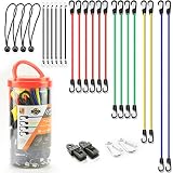 Wellmax Bungee Cords Hook Assortment Jar, 24 Piece Set with Canopy Ties Plastic Coated Metal Hooks