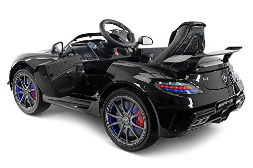 Carbon BLACK SLS AMG Mercedes Benz Car for Kids, 12V Powered Kids Ride On Car, Leather Seat, LED Lights, Parental Remote, Built-in LCD Touch Screen TV Dashboard, Stroller Seatbelt