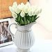 StillCool Artificial Flowers Tulip 12pc/Set Pu Stunning Holland Mini Tulip Real Touch Wedding Flower Artificial Flowers Latex Plants for Party Home Hotel Event Decoration (White)